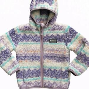 Eddie Bauer Quest Fleece Plush Hooded Jacket Girls XS 5 6 Purple White Fair Isle